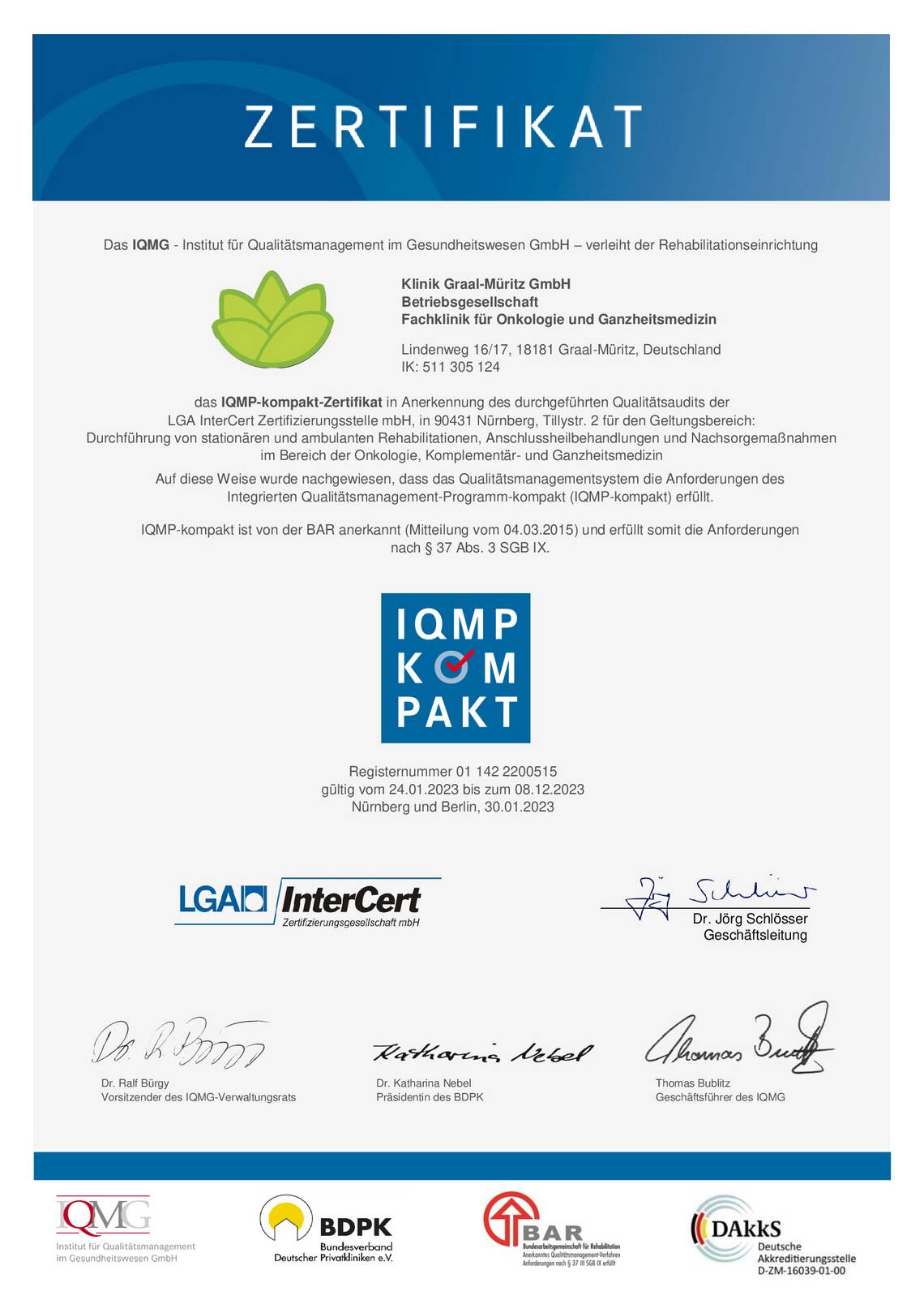 IQMP Kompakt Zertifikat
